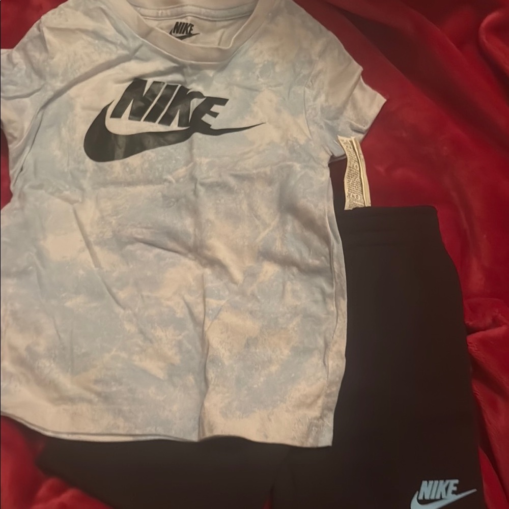 Nike Light Blue T-Shirt and Black Shorts Set